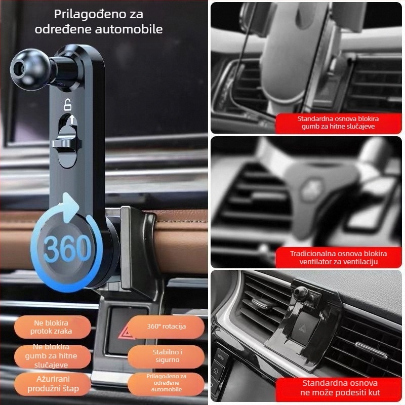 Držač za telefon za otvor ventilacije automobila s produžnom šipkom i klipsom za ugradnju