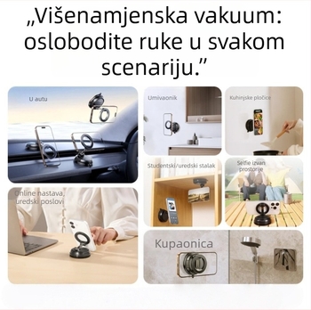 Magnetski držač mobitela u automobilu, sklopivi, rotirajući, ultra stabilan, s vakuumskim pričvršćivanjem