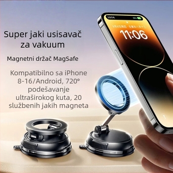Magnetski držač mobitela u automobilu, sklopivi, rotirajući, ultra stabilan, s vakuumskim pričvršćivanjem