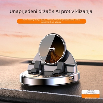 Auto držač za telefon s bežičnim punjenjem 15W, protuklizni silikon, 360° rotacija, montaža na ploču s ljepilom