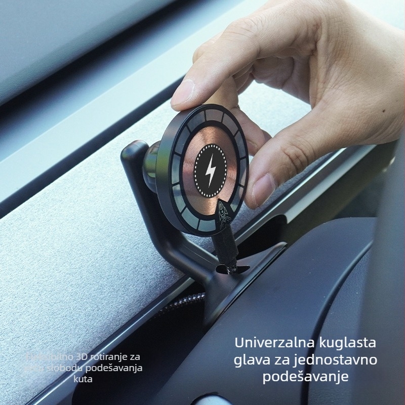 Tesla Model 3/Y magnetski bežični držač za telefon s ljepilom za montažu na instrument ploči, 15W bežično punjenje