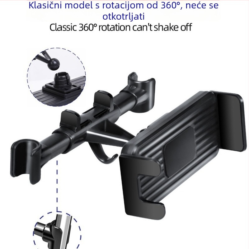 Držač za stražnji naslon automobila za telefon i tablet, teleskopijski, klik-montaža, prilagodljiva marka