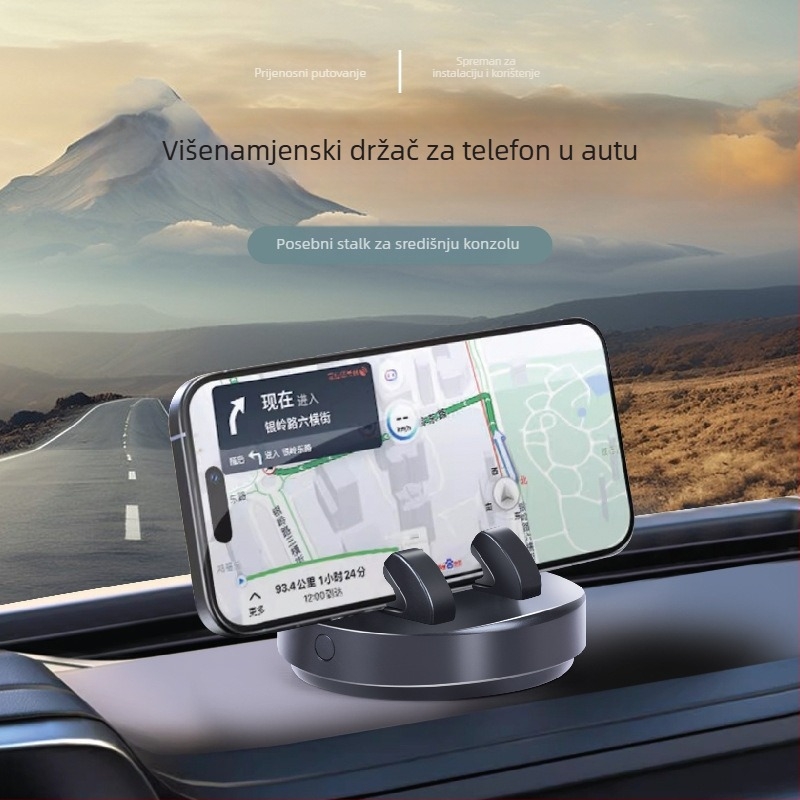 Držač za telefon za ploču autom s noćnim osvjetljenjem, 360° rotacija, podrška navigaciji, univerzalna kompatibilnost, montaža ljepilom