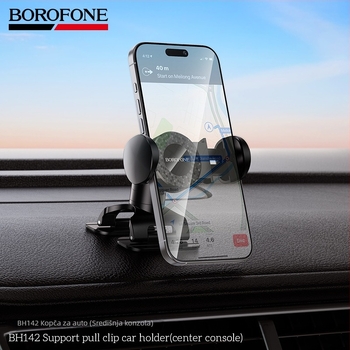 Borofone BH142 Držač za auto s vučnim klipom za središnju konzolu, protiv podrhtavanja, ABS, univerzalni