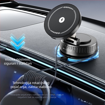 Auto držač za telefon s bežičnim punjenjem, magnetski, 15W, univerzalna kompatibilnost, montaža vakuumskom čašom