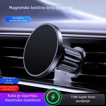 Magnetski držač telefona za auto, pričvršćivanje na otvor ventilacije, bežično punjenje 15W