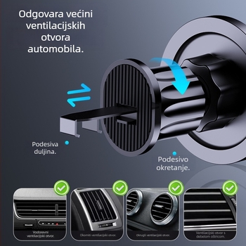 Magnetski držač telefona za auto, pričvršćivanje na otvor ventilacije, bežično punjenje 15W