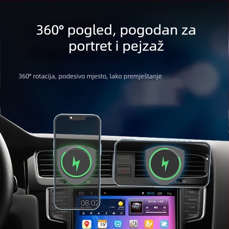Auto nosač za bežično punjenje - 360° rotacija, magnetsko punjenje, 15W, nosač na zračnom otvoru, univerzalna kompatibilnost