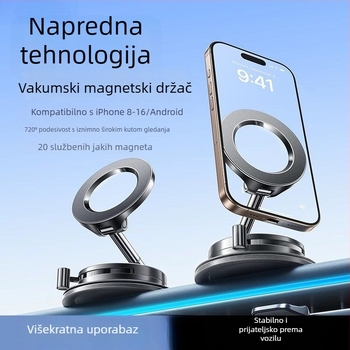 Magnetni držač za mobitel u autu s vakuumom – univerzalni nosač za vjetrobransko staklo za navigaciju u vozilu
