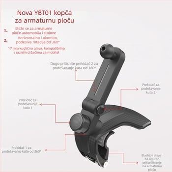 YBT01 Držač za telefon u automobilu, univerzalni klip s krokodilom za središnju konzolu i ploču instrument tablice