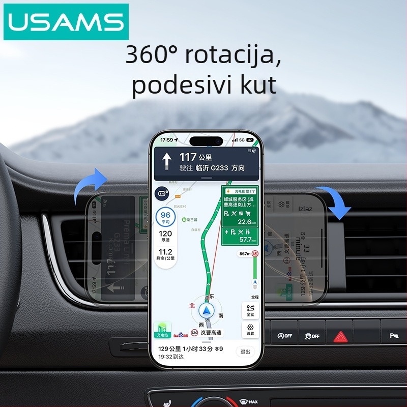 Youshengshi Auto magnetski držač za telefon s nosačem na ventilaciju, bežično punjenje, električno stezanje, univerzalna kompatibilnost s pločom instrument ploče