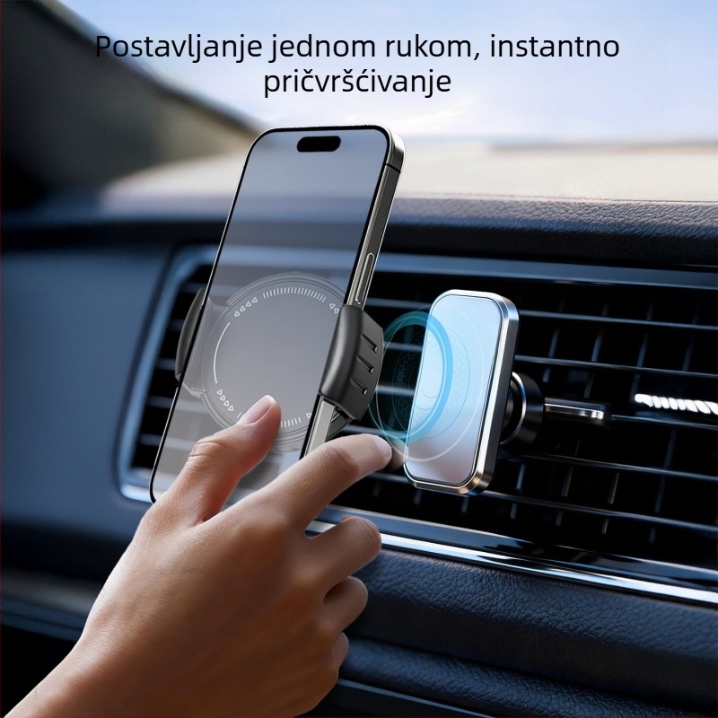 Univerzalni magnetski držač za mobitel u automobilu s bežičnim punjenjem 15W, Snap-On montaža na otvor zraka