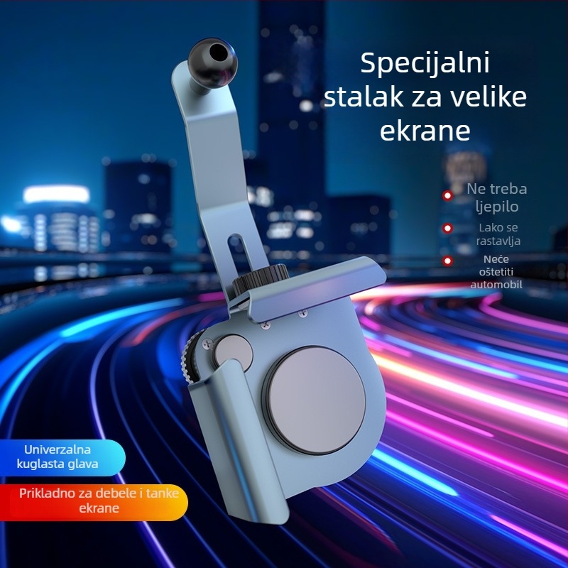 Držač zaslona za automobil na ploči od aluminijske legure, univerzalni model, Snap-on ugradnja, rotacija 360°, teleskopsko podešavanje 360°