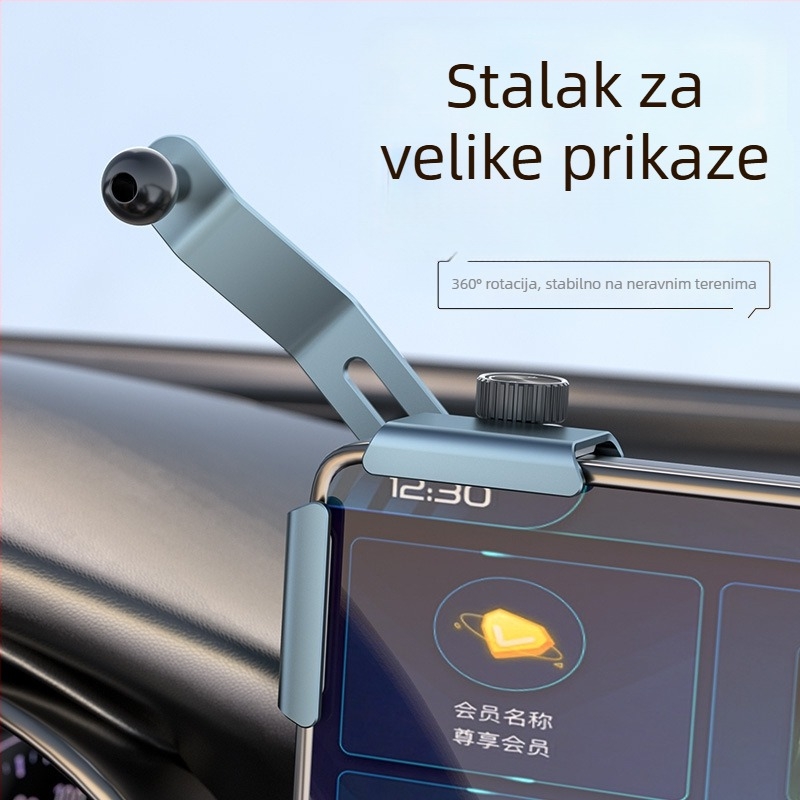 Držač zaslona za automobil na ploči od aluminijske legure, univerzalni model, Snap-on ugradnja, rotacija 360°, teleskopsko podešavanje 360°