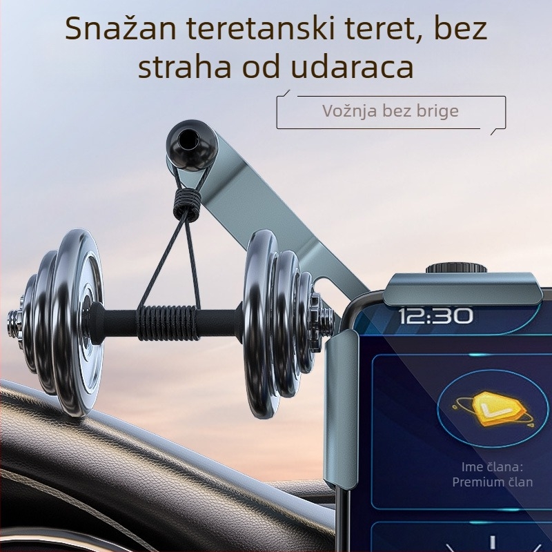 Držač zaslona za automobil na ploči od aluminijske legure, univerzalni model, Snap-on ugradnja, rotacija 360°, teleskopsko podešavanje 360°