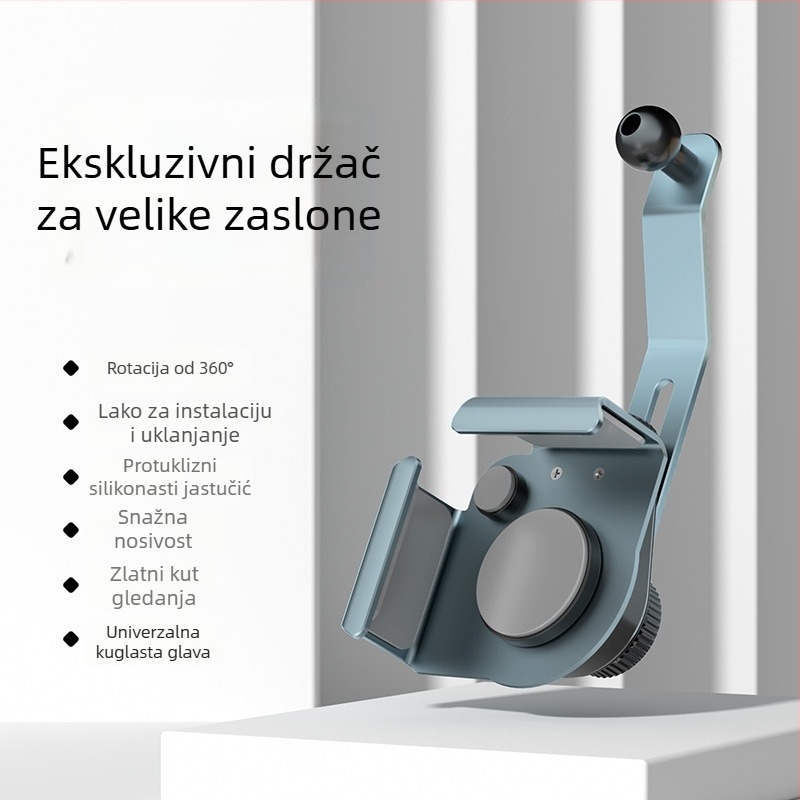 Držač zaslona za automobil na ploči od aluminijske legure, univerzalni model, Snap-on ugradnja, rotacija 360°, teleskopsko podešavanje 360°
