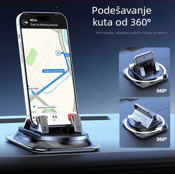 Držač za mobitel u vozilu — 360° rotacija, ljepljiva montaža na ploču, univerzalna kompatibilnost, protuklizna podloga uključena