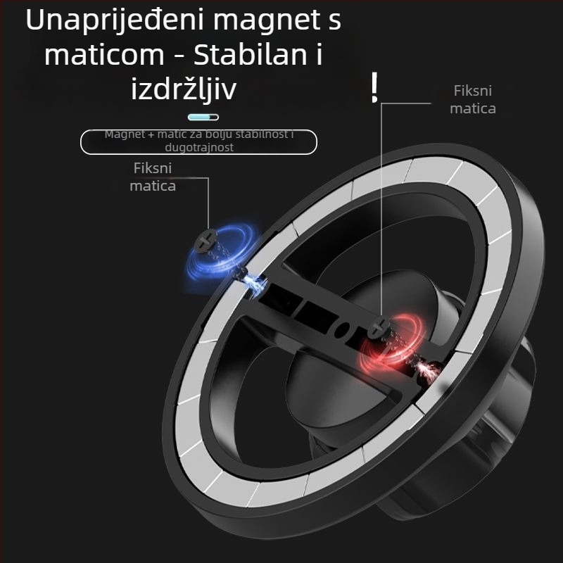Držač za mobitel u automobilu s magnetskim držanjem, kuglična glava 17 mm, ABS + magnet N52 + silikon podloga, za otvore zraka