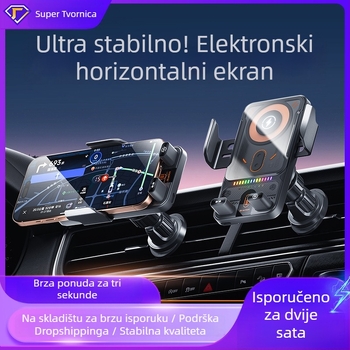Električni držač telefona za auto s bežičnim punjenjem 15W, ugradnja na izlaz zraka, snap-on instalacija, prozirni cyberpunk dizajn