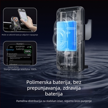 Električni držač telefona za auto s bežičnim punjenjem 15W, ugradnja na izlaz zraka, snap-on instalacija, prozirni cyberpunk dizajn