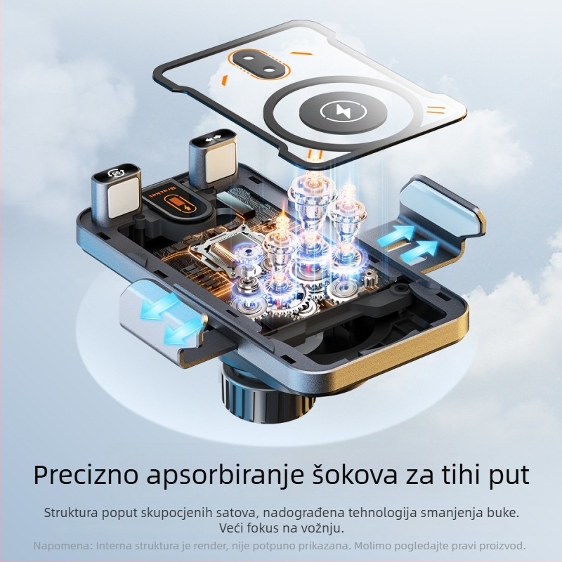 Električni držač telefona za auto s bežičnim punjenjem 15W, ugradnja na izlaz zraka, snap-on instalacija, prozirni cyberpunk dizajn
