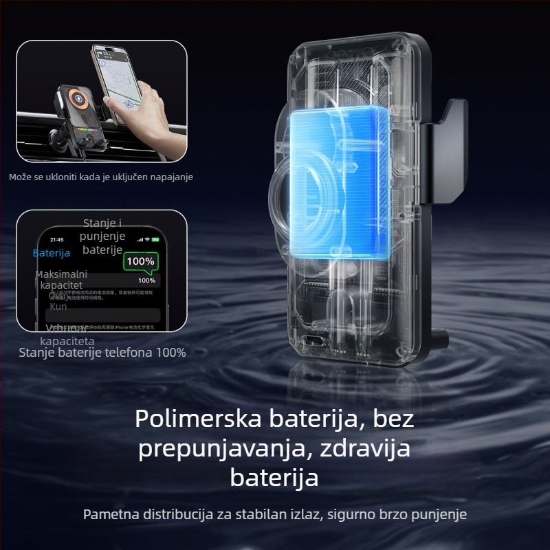 Električni držač telefona za auto s bežičnim punjenjem 15W, ugradnja na izlaz zraka, snap-on instalacija, prozirni cyberpunk dizajn