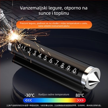 Automobilski razbijač stakla s držačem broja telefona i sigurnosnim čekićem za parkiranje — metal, model TCHMPAI-001, marka Friendly