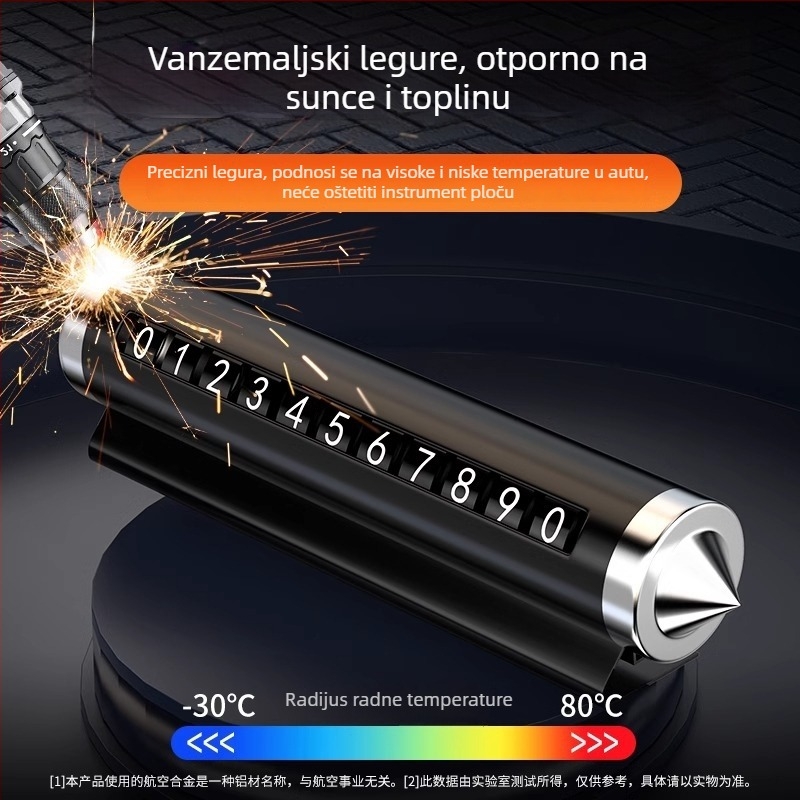 Automobilski razbijač stakla s držačem broja telefona i sigurnosnim čekićem za parkiranje — metal, model TCHMPAI-001, marka Friendly