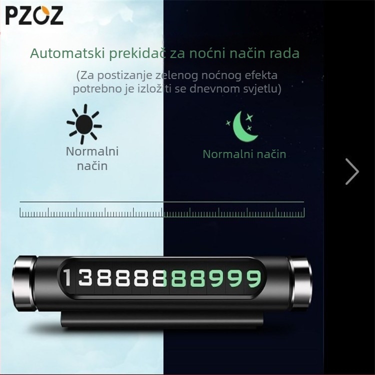 Kartica za privremenu parkiranje s brojem telefona — okretna, skrivena, svijetleća (Model: S-23-2-1; Materijal: plastika; Logo tiskano: Da; Značajke: Okretna, Svijetleća)