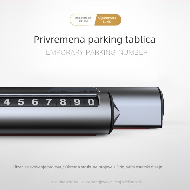 Skrivena tablica za parkiranje automobila s privremenom tablicom i pomičnom tablicom s brojem