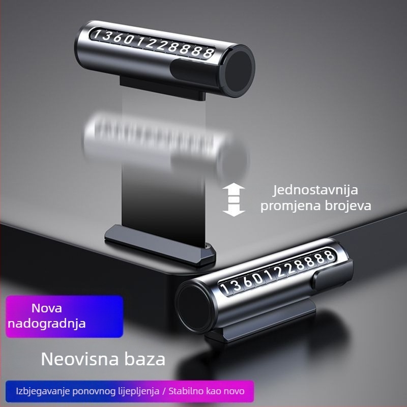 Skriveni dekorativni natpis registarske pločice za vozilo – Model 001, metal, s točkićem za broj i telefonskim brojem