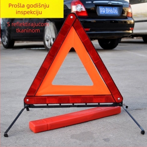 Automobilski trokutasti sigurnosni znak na tripod-stativu, ABS plastika, PP, reflektirajući materijal, sklopiv, za sigurnost u prometu i nužne situacije