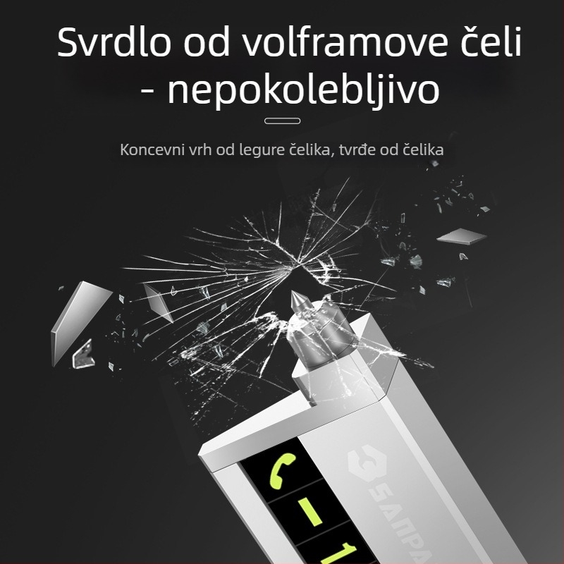 Skriveni sigurnosni čekić od aluminijevog legura s rezačem pojasa, model P3, otisak logotipa, prilagodljivo
