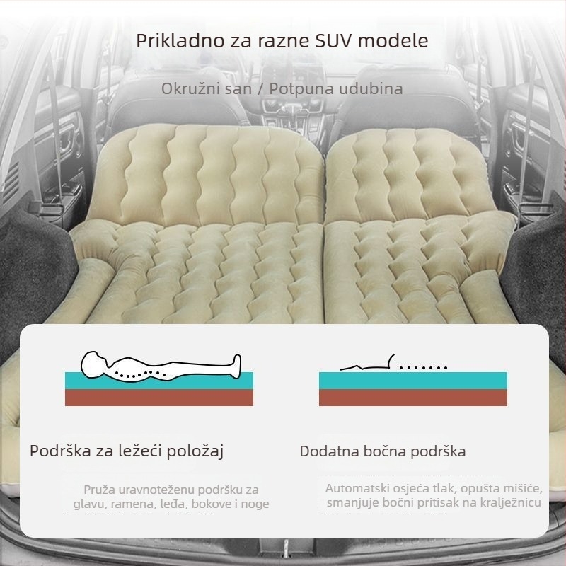 BY-808 Automobilska nadduvna postelja za putovanja – 2-u-1, PVC s flokiranjem, ručno napuhavanje, nosivost 500 kg
