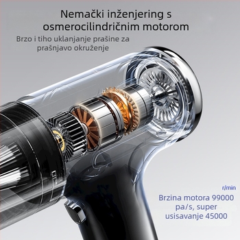 Prijenosni bežični usisivač za automobil, snažno usisavanje 20000 Pa, ulazna snaga 25 W, trajanje baterije 17–38 minuta, HEPA filtracija
