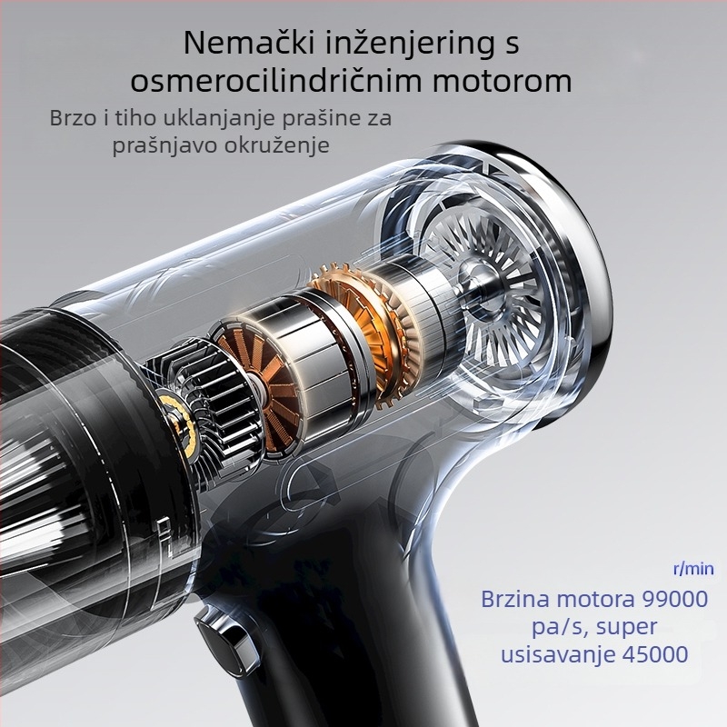 Prijenosni bežični usisivač za automobil, snažno usisavanje 20000 Pa, ulazna snaga 25 W, trajanje baterije 17–38 minuta, HEPA filtracija