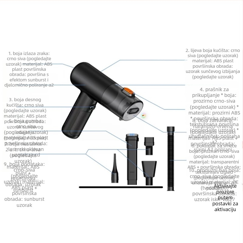 Prijenosni bežični usisivač za automobil, snažno usisavanje 20000 Pa, ulazna snaga 25 W, trajanje baterije 17–38 minuta, HEPA filtracija