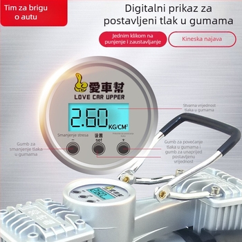 Automobilska pumpa za zrak s dvostrukim cilindrom i digitalnim zaslonom, 12V, 280W, 50 L/min