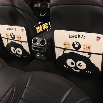 Zaštitna podloga za stražnju stranu automobila s džepom za pohranu, dječji karikaturni uzorak ugljenih briketa, ravnog stila, punjenje od spužve, pogodno za sve sezone
