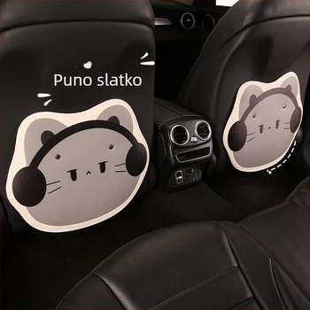 Zaštitnik stražnjeg dijela naslona automobila od PU kože, punjenje od spužve, uzorak mačka sa slušalicama, za sve sezone