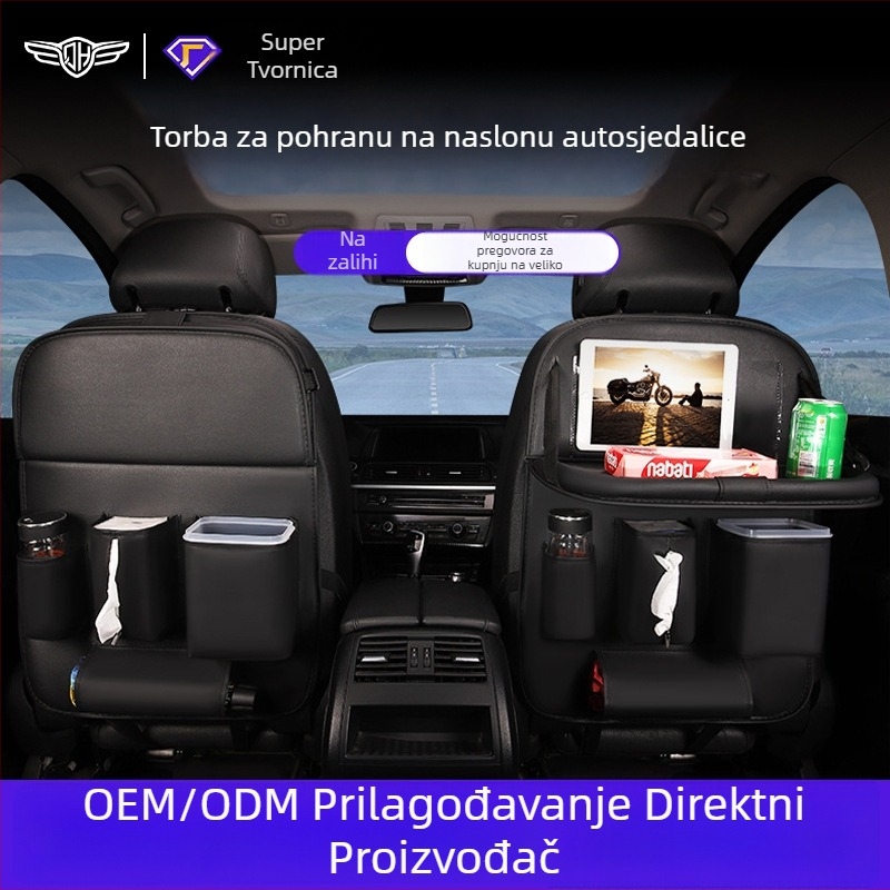 Kožna torbica za stražnju stranu sjedala automobila s karikaturnim motivom, višefunkcionalna kutija za pohranu i pladanj za jelo