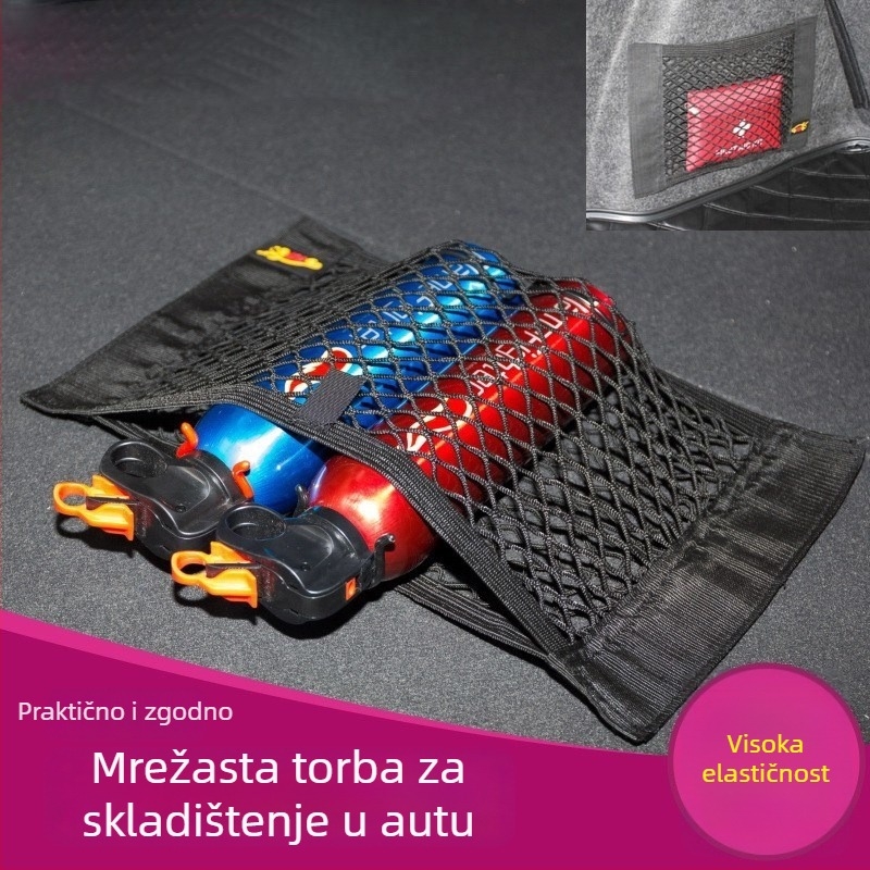 Dvoslojna mreža za skladištenje s Velcro za stražnje sjedalo automobila – poliester, univerzalna prilagodba, prilagodljivo