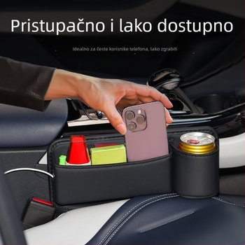 Kožna kutija za skladištenje između sjedala automobila - izvlačna, univerzalna, prilagodljiva