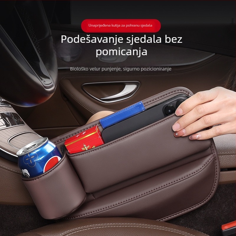 Kožna kutija za skladištenje između sjedala automobila - izvlačna, univerzalna, prilagodljiva
