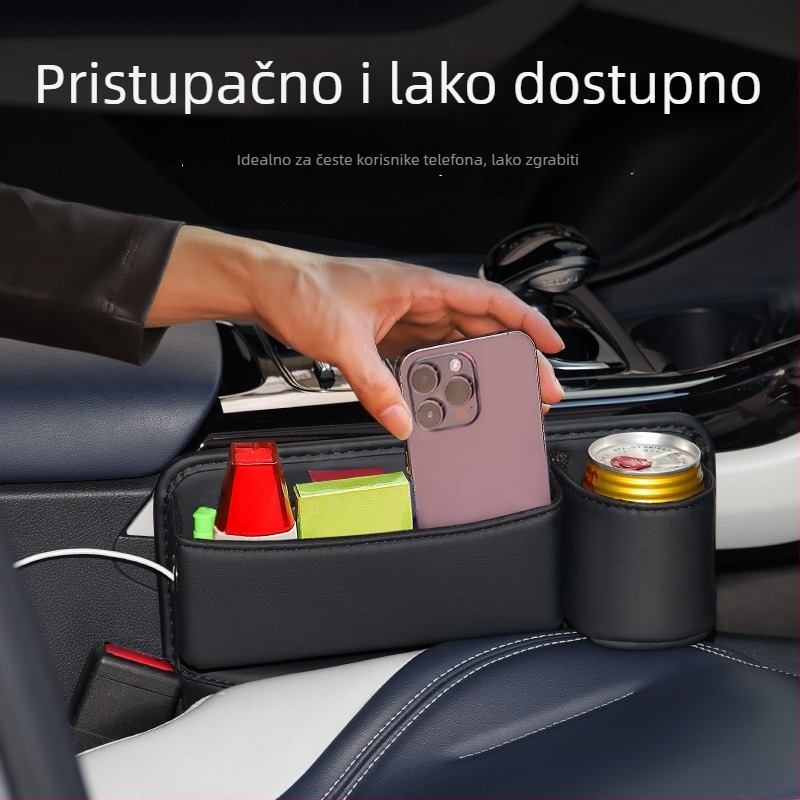 Kožna kutija za skladištenje između sjedala automobila - izvlačna, univerzalna, prilagodljiva