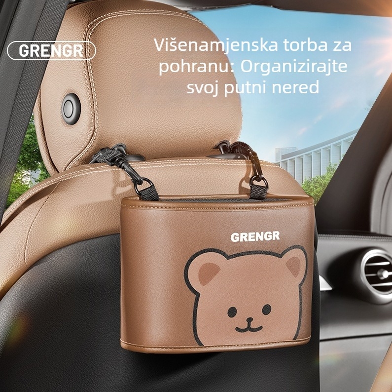 Kožna torba za pohranu za stražnji dio sjedala, viseći auto-organizator, univerzalna kompatibilnost, otporna na tlak