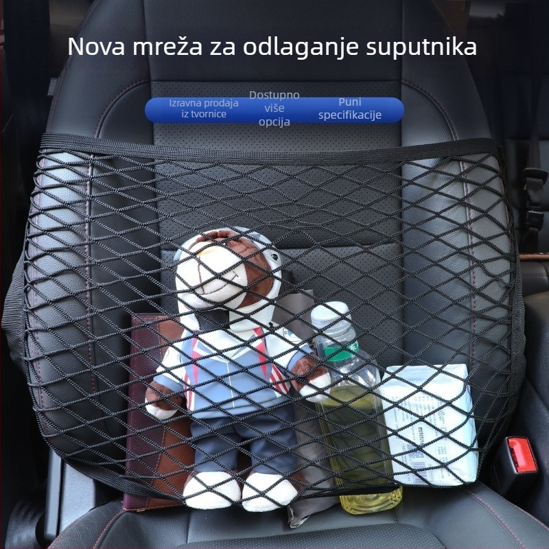 Auto mrežasta torba za pohranu za sjedalo, viseći organizator, tkanina, prilagodljiva, opća kompatibilnost (Materijal: Tkanina; Način upotrebe: Viseće; Funkcija: Prilagodljiva; Kompatibilnost: Opća)
