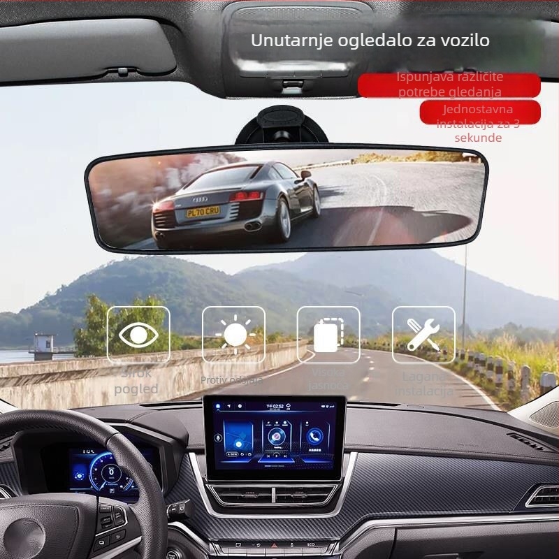 Unutarnji retrovizor automobila s usisnim držačem, širokim vidnim poljem, navigacijskim ogledalom i pomoćnim ogledalom za vozila za obuku