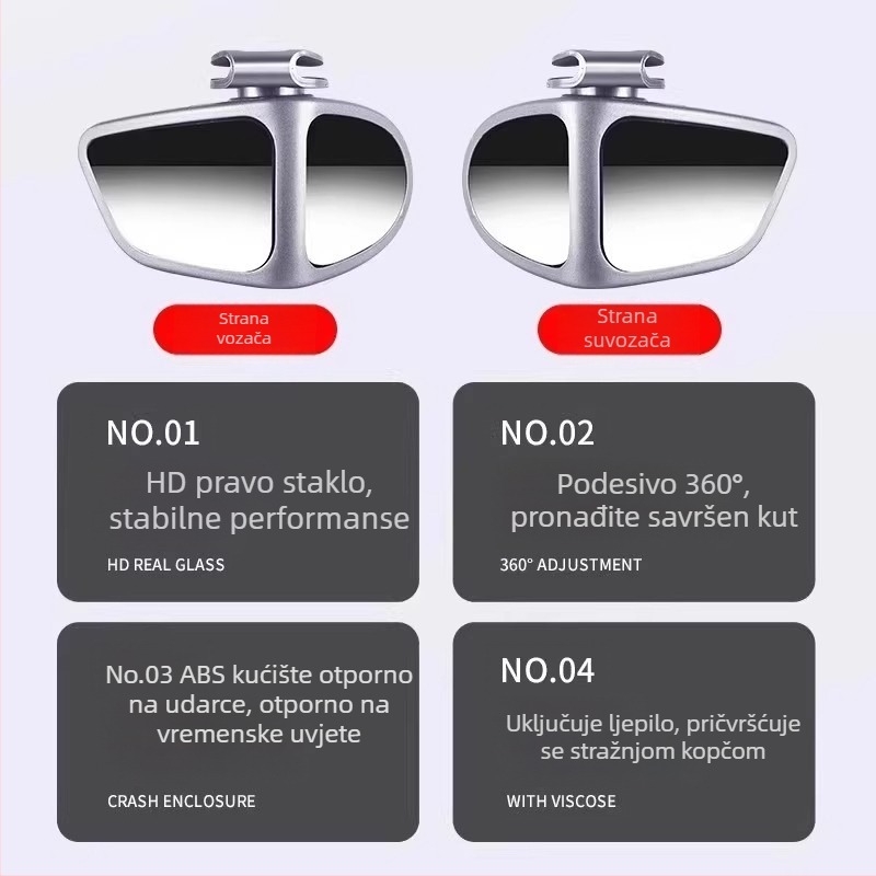 Automobilski retrovizor s 360° refleksijom, HD širokokutni dvostruki pogled