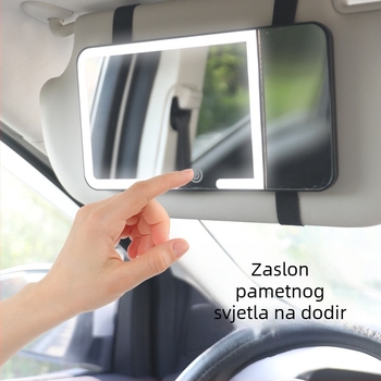 Automobilsko ogledalo za šminku s 5x povećanjem, HD površina, LED osvjetljenje, prilagodljivo trobojno svjetlo, univerzalno za auto.
